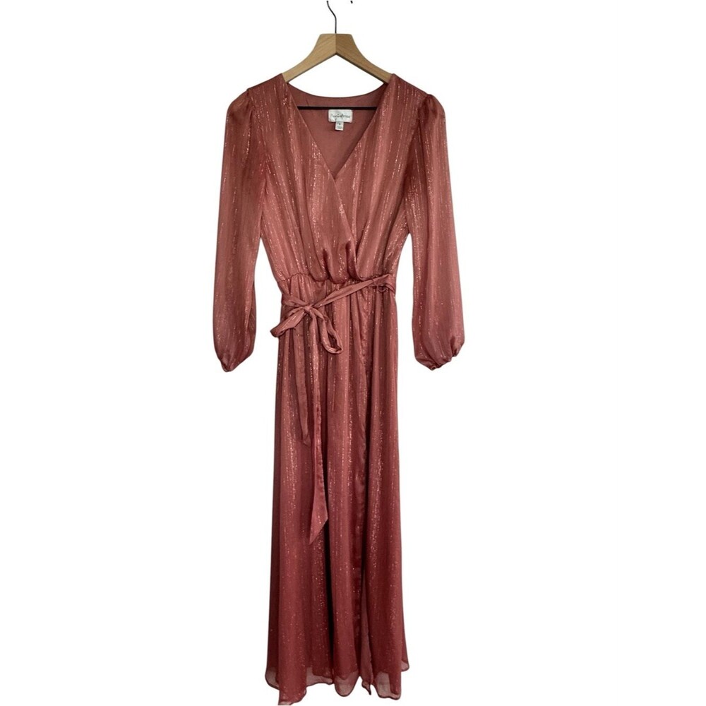 Premier Amour Metallic Rose Wrap Maxi Dress with Tie Waist - Size 2